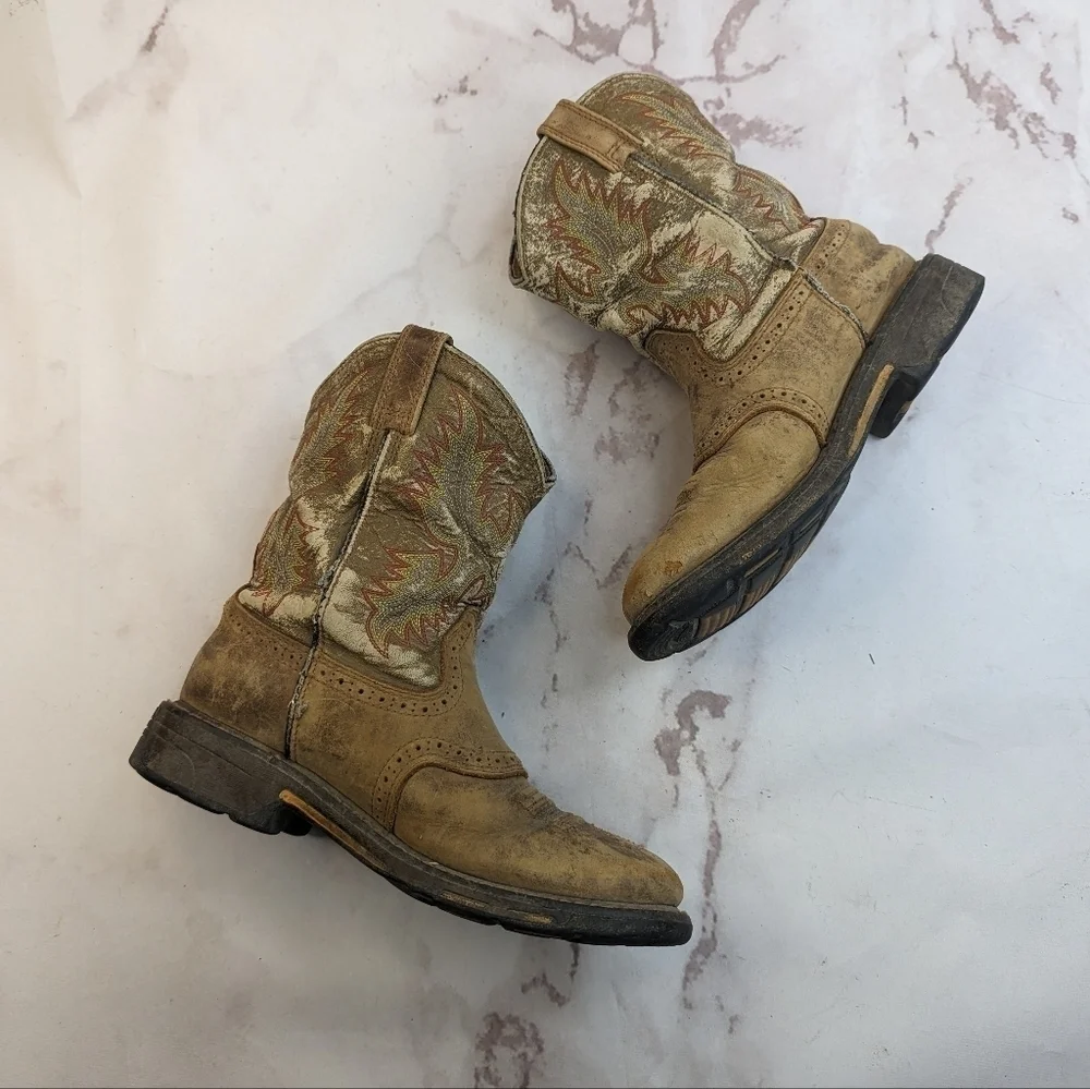 Ariat Boot Boys 3 Workhog Western Cowboy Cowgirl Kid Youth Brown Leather 1007836